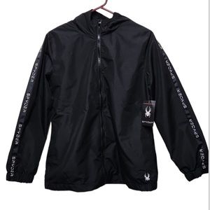 Spyder women’s black jacket zip up hooded windbreaker logo tape winter